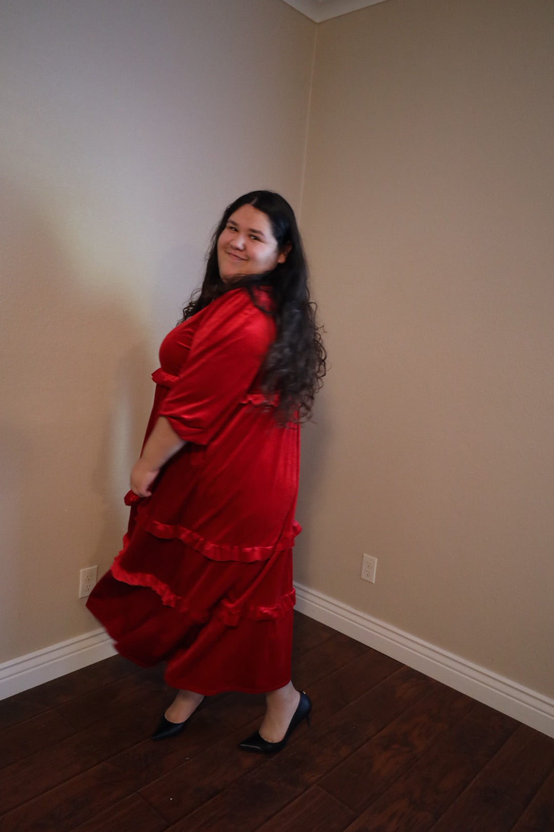 Ava Plus Velvet Tiered Dress