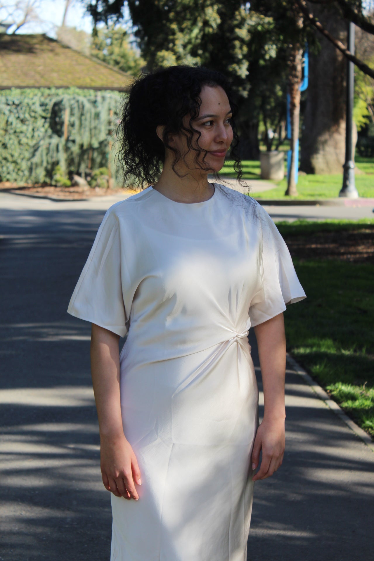 Cream Satin Midi Dress