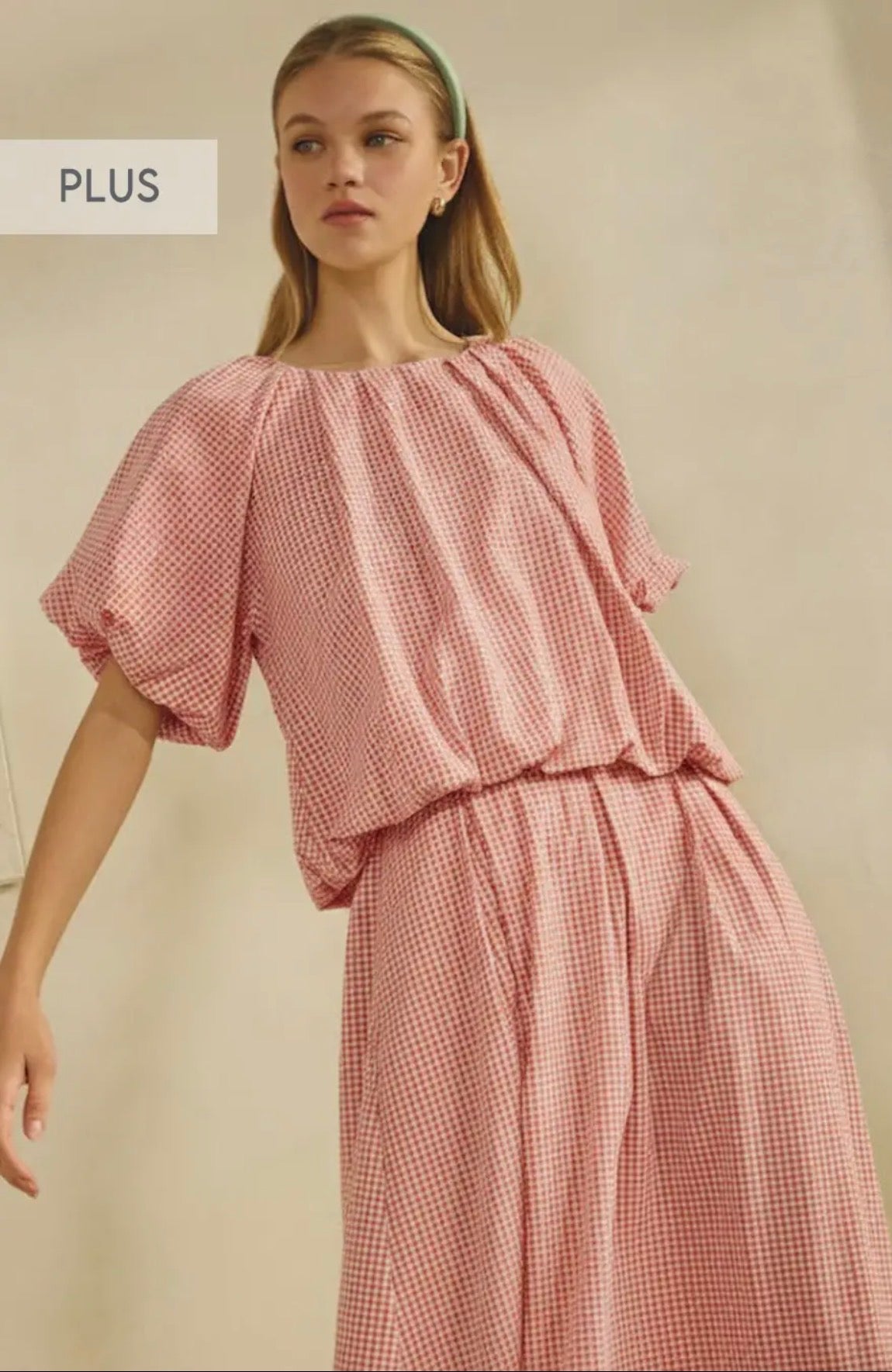 Short Sleeve Gingham Matching Set *Coral Color*