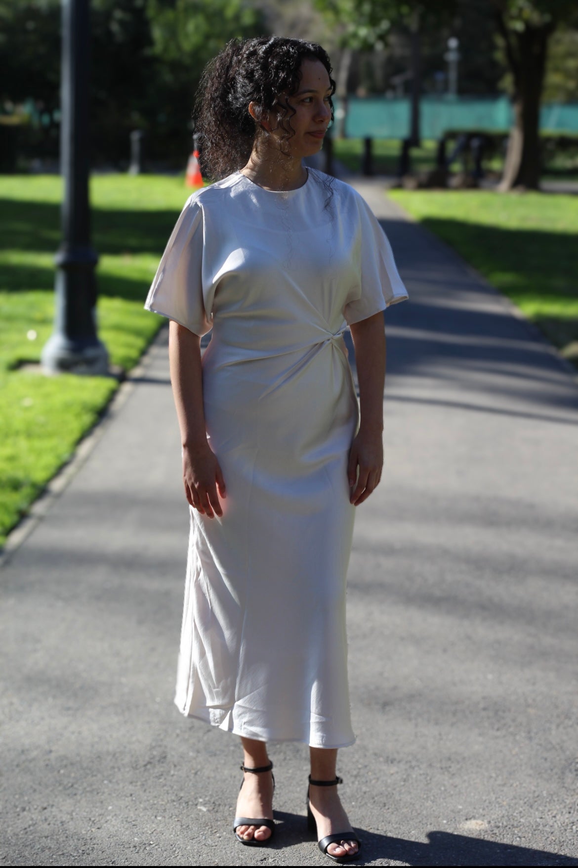 Cream Satin Midi Dress