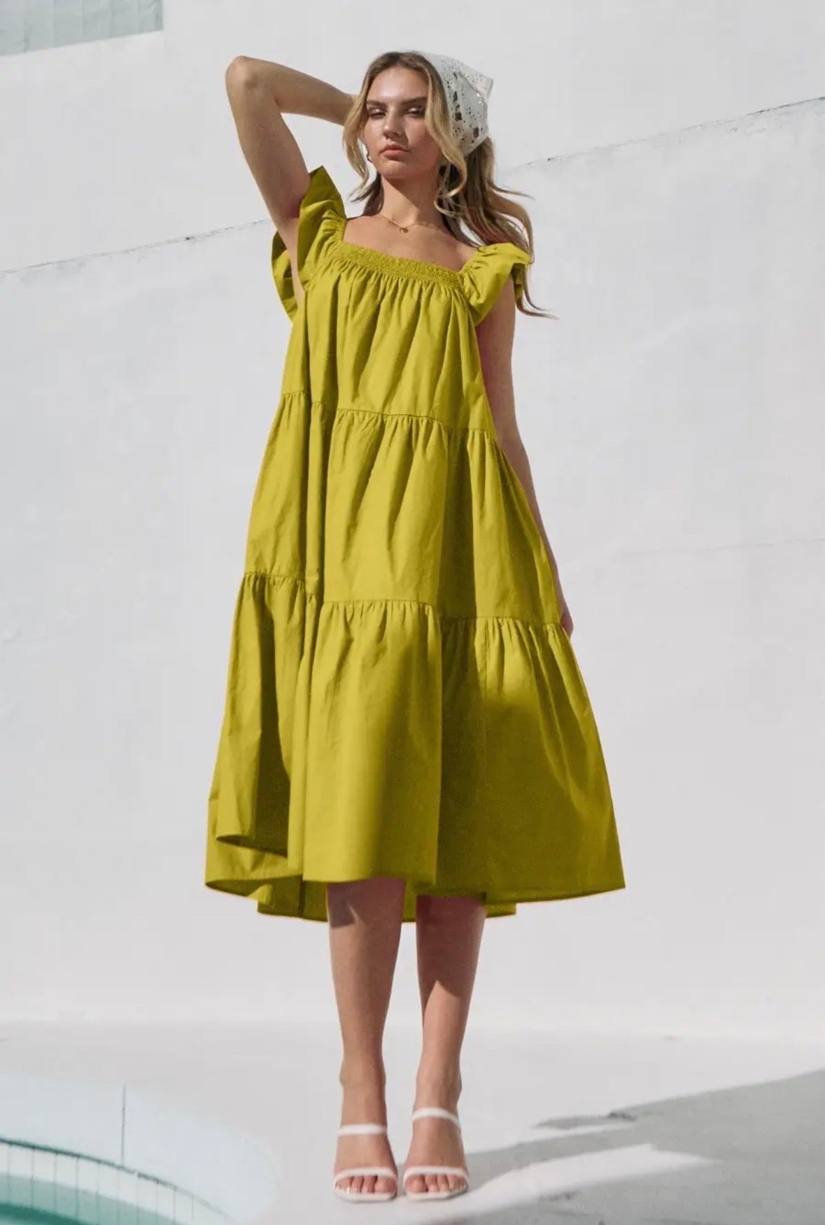 Plus Solid Poplin Tiered Midi Dress