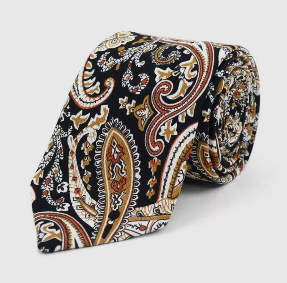 Paisley Black & Gold 2.50” Cotton Slim Tie