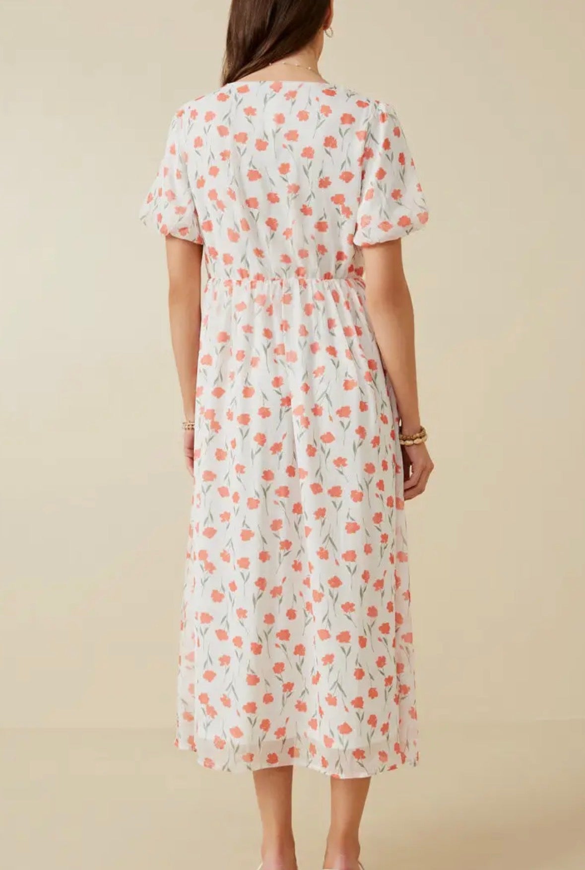 Tie Neck Floral Puff Sleeve Dress