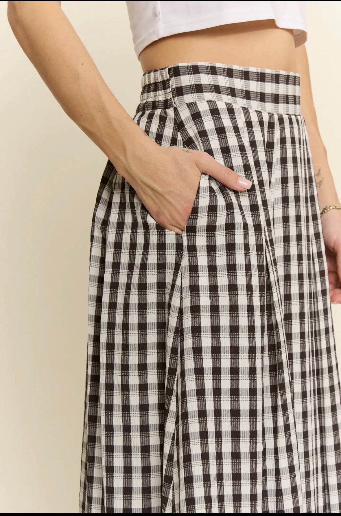 Plus gingham pleated midi skirt