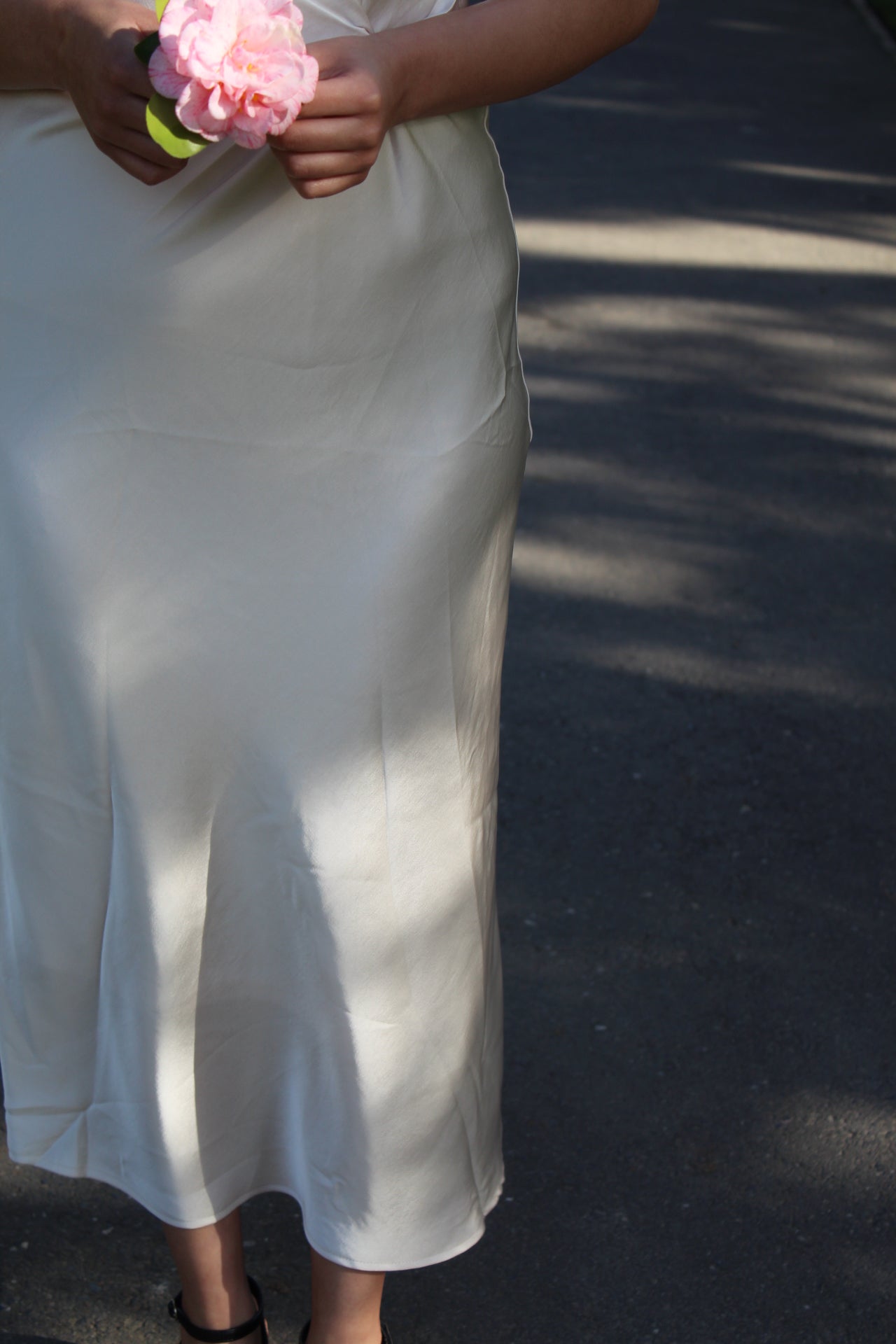 Cream Satin Midi Dress