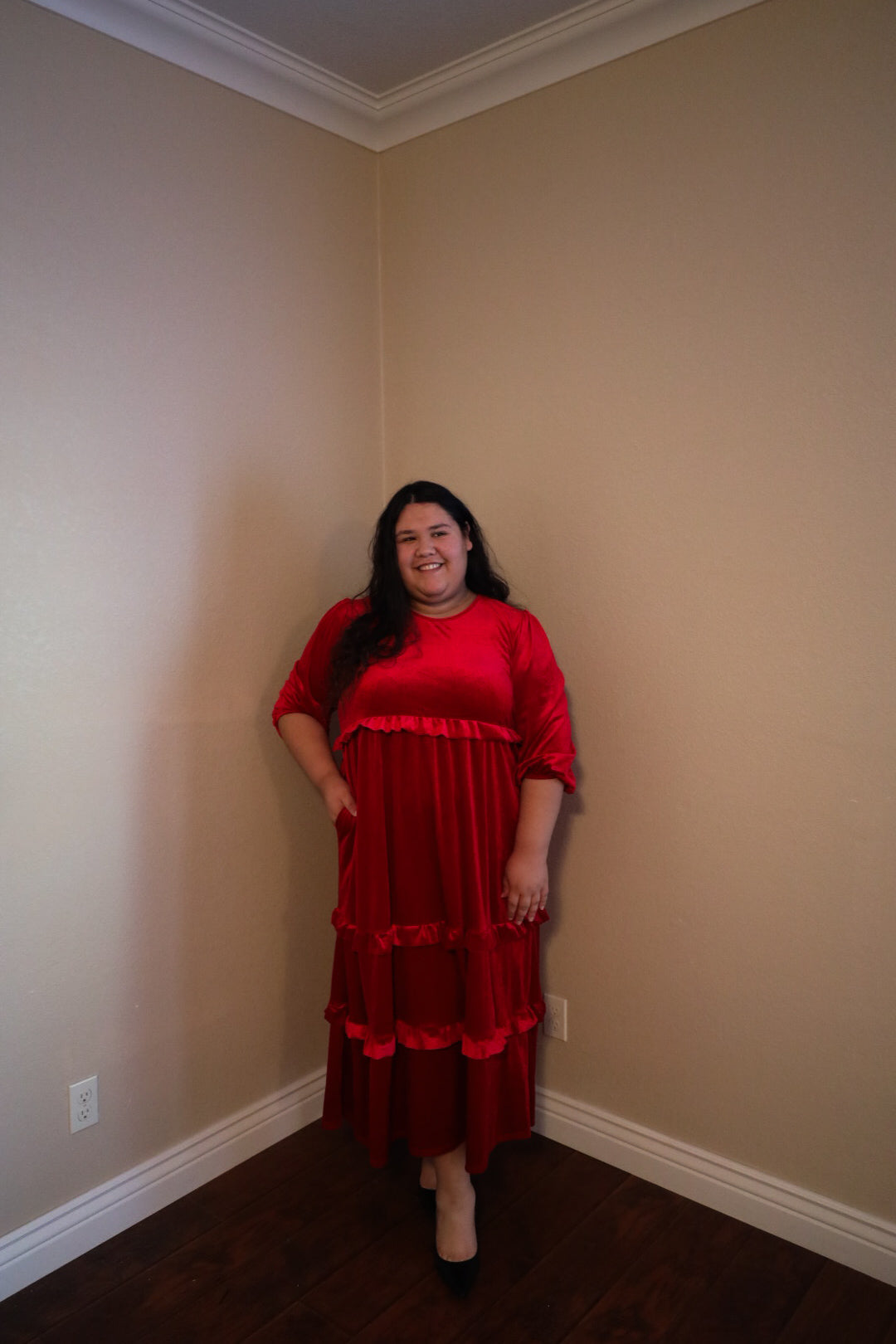Ava Plus Velvet Tiered Dress