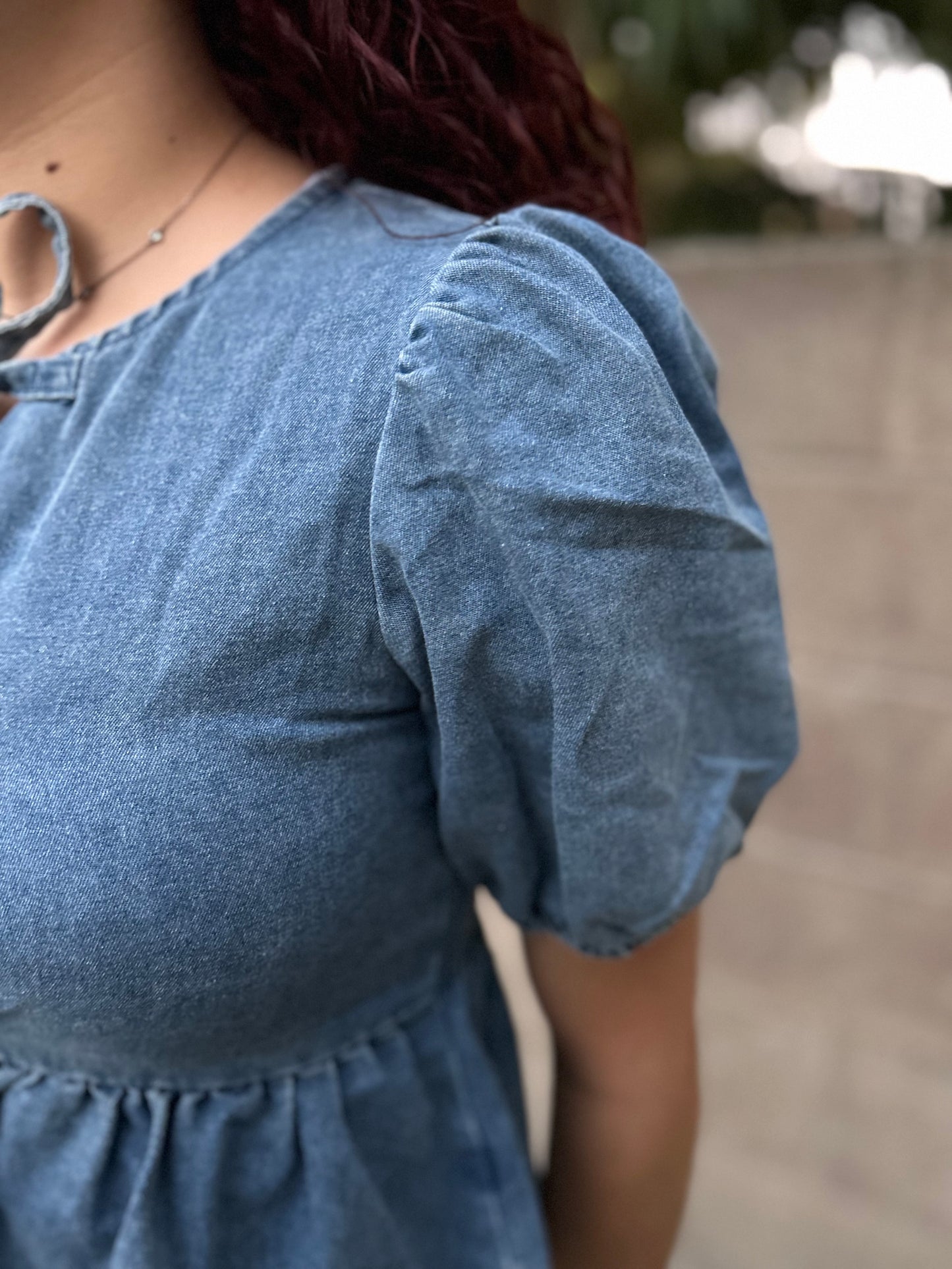 Denim Wash Open Front Bow Detail Top