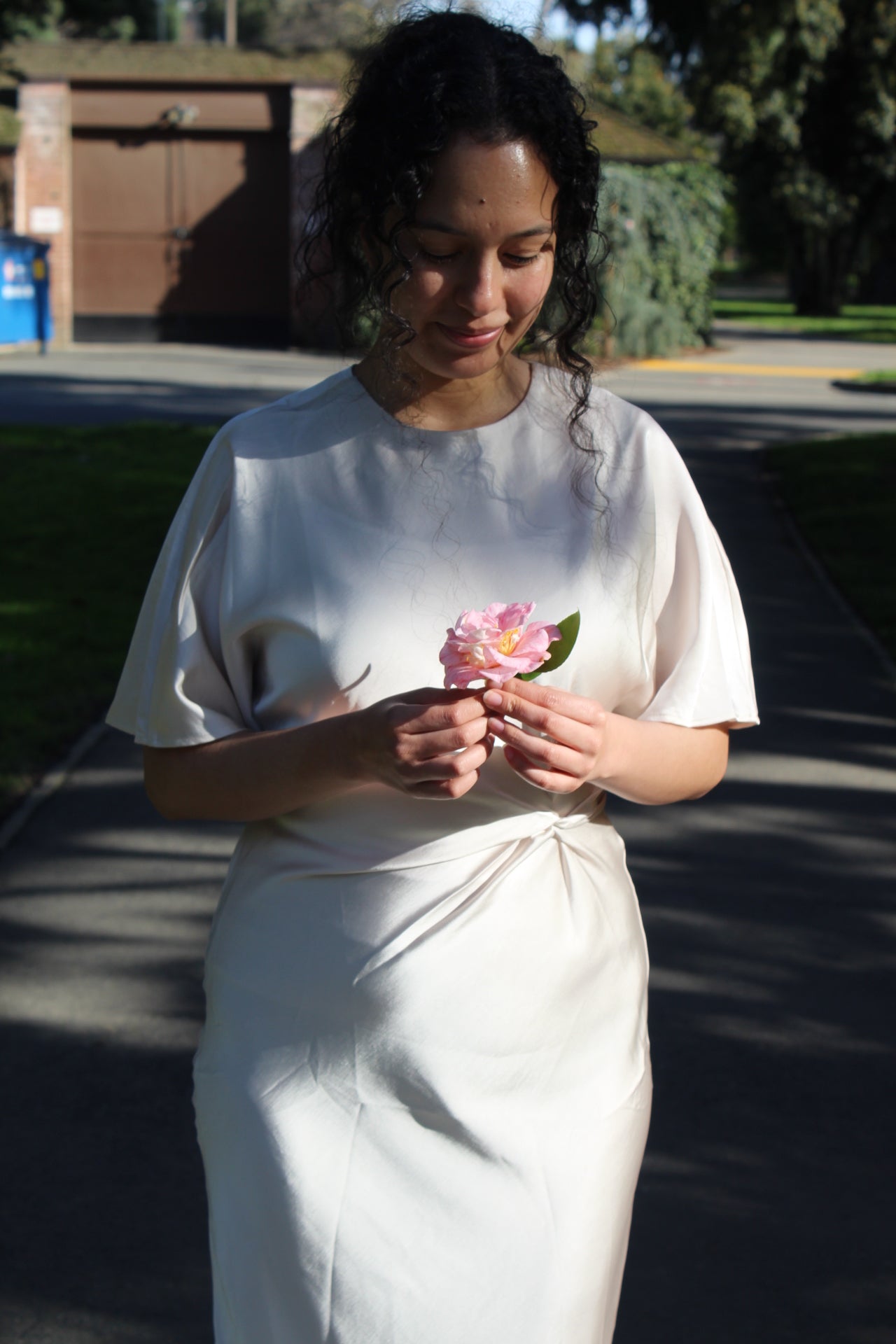 Cream Satin Midi Dress