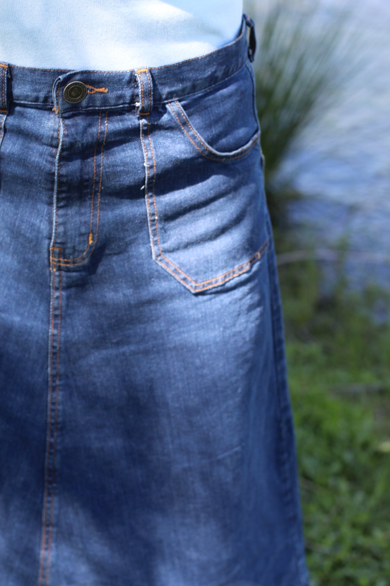 Flare Midi Denim Skirt