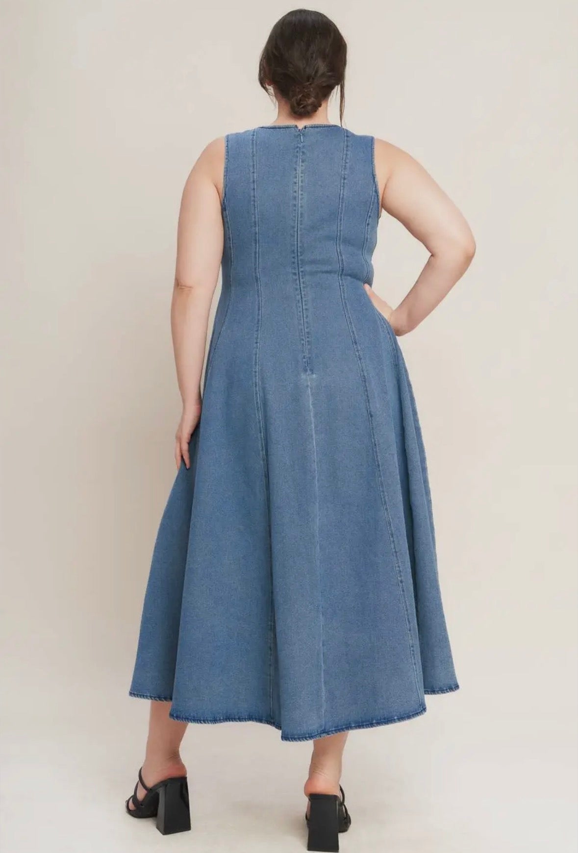 A Washed Denim Midi Dress *Plus*