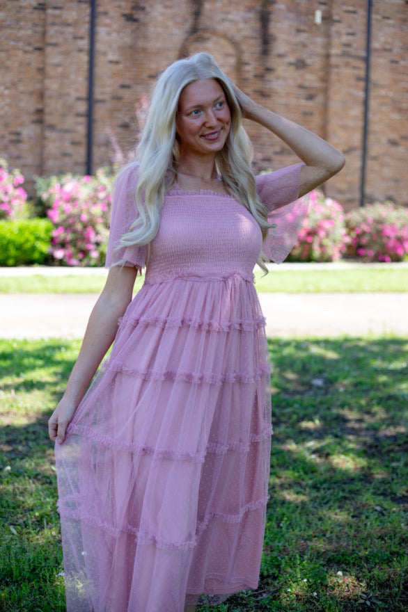 Grace Ruffled Mesh Dress