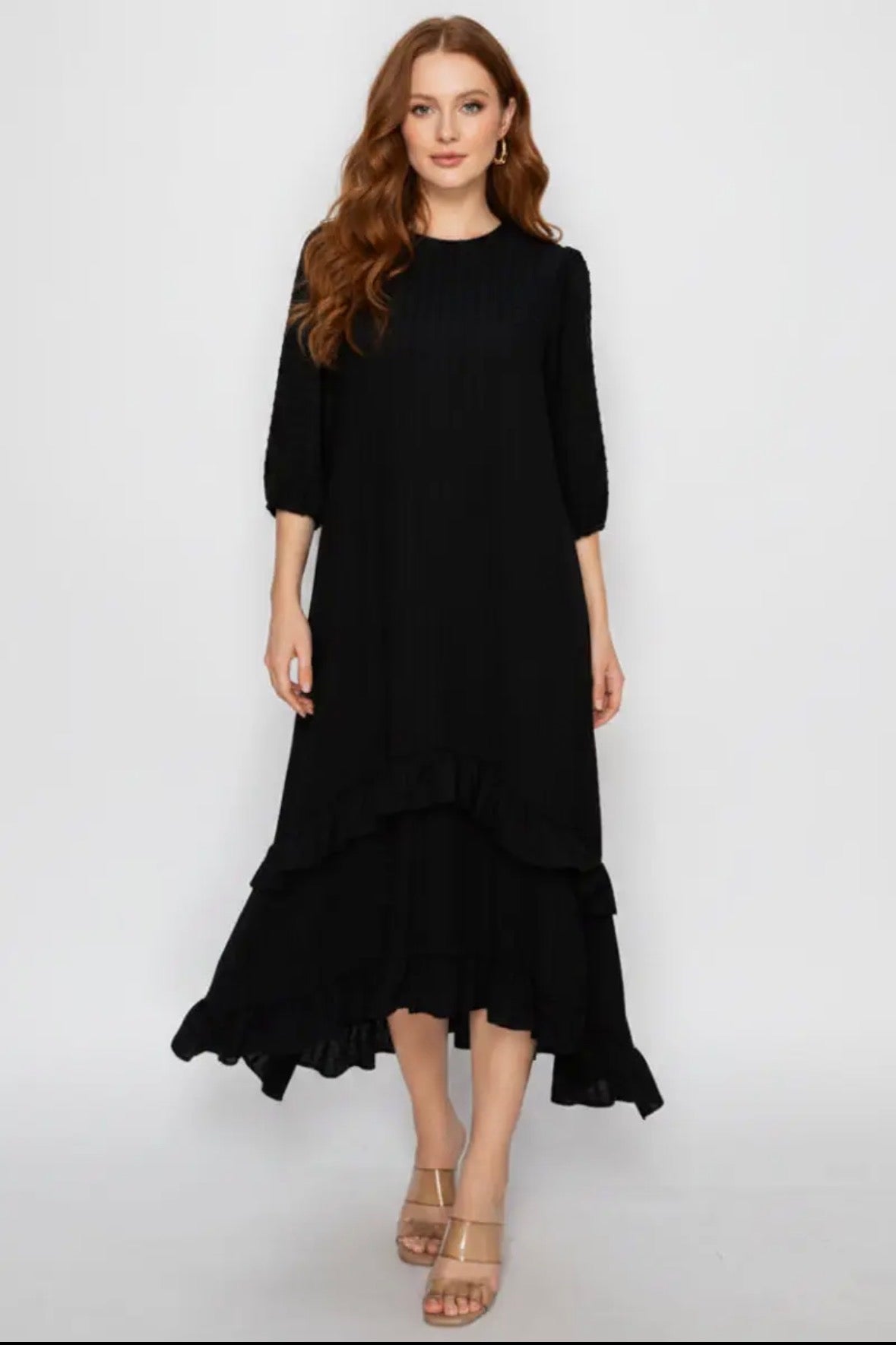 Classic Round Neck textured Midi Dress