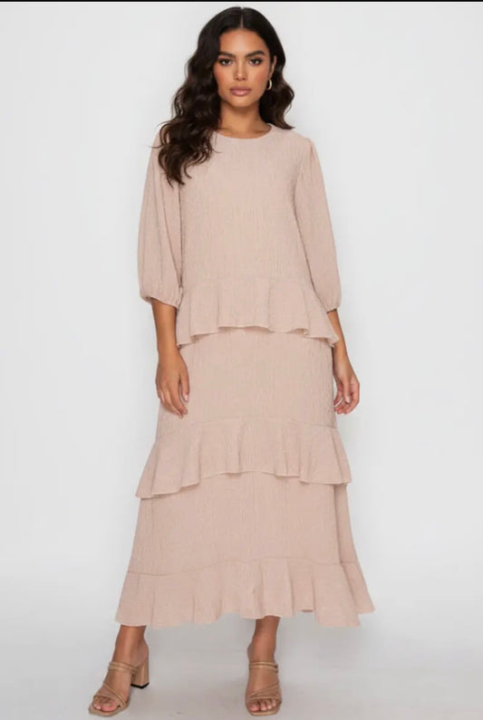 Round Neck Elegant Tiered Midi Dress