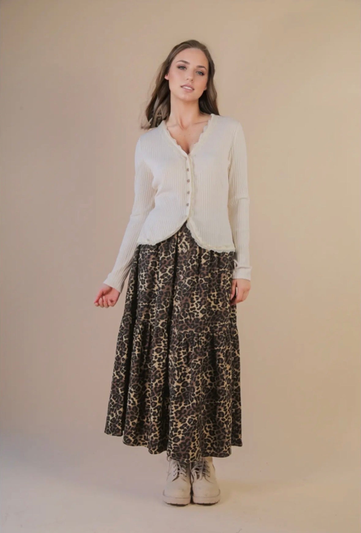 Plus Button Down Leopard Maxi Skirt