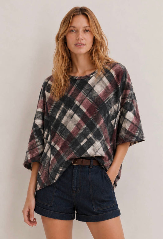 Vintage Wash Plaid Oversized Top