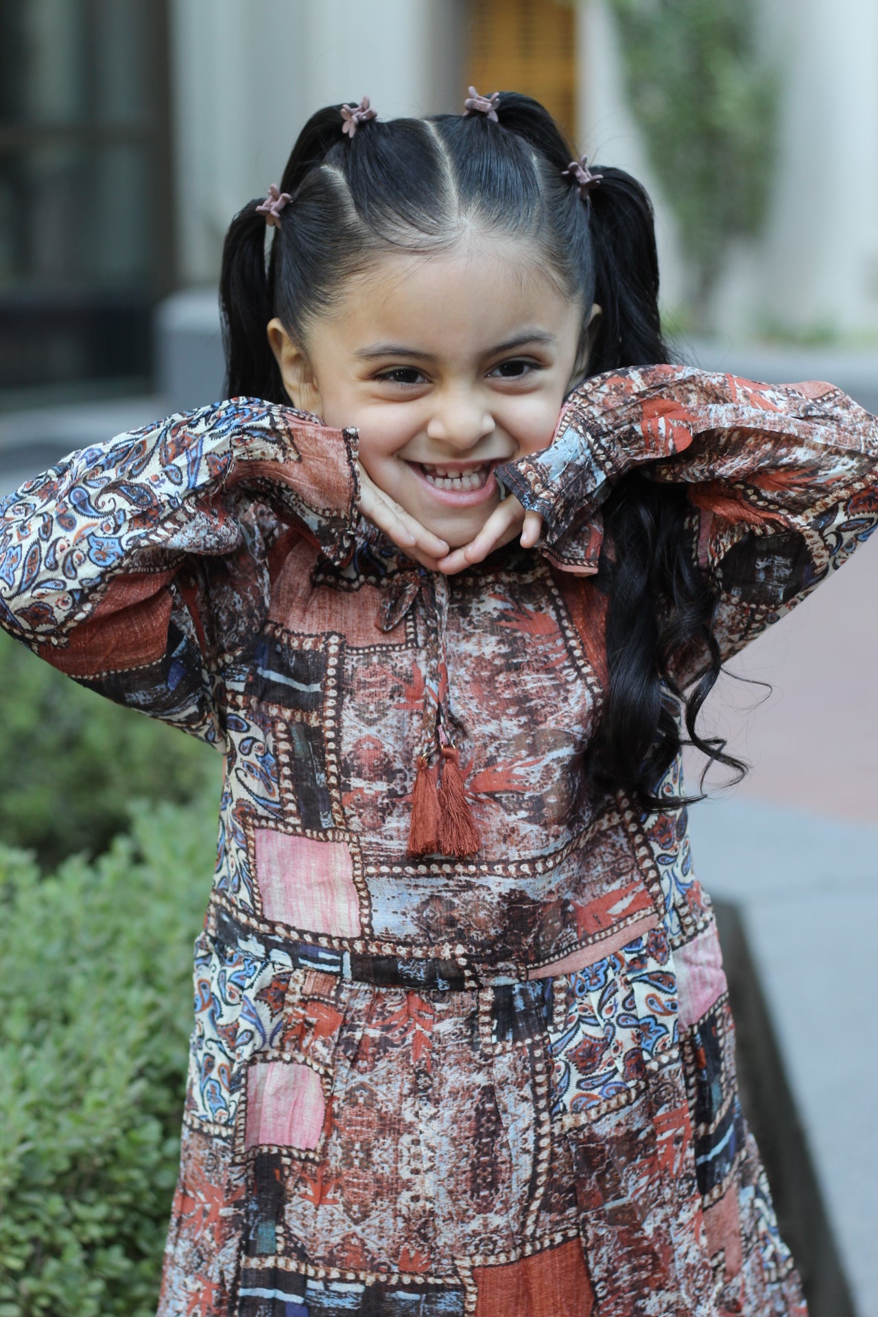 Paisley Patch Ruffled Chiffon Dress