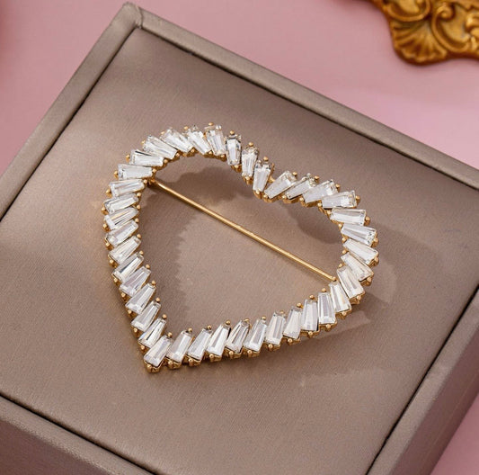 Baguette Stone Heart Shape Brooch