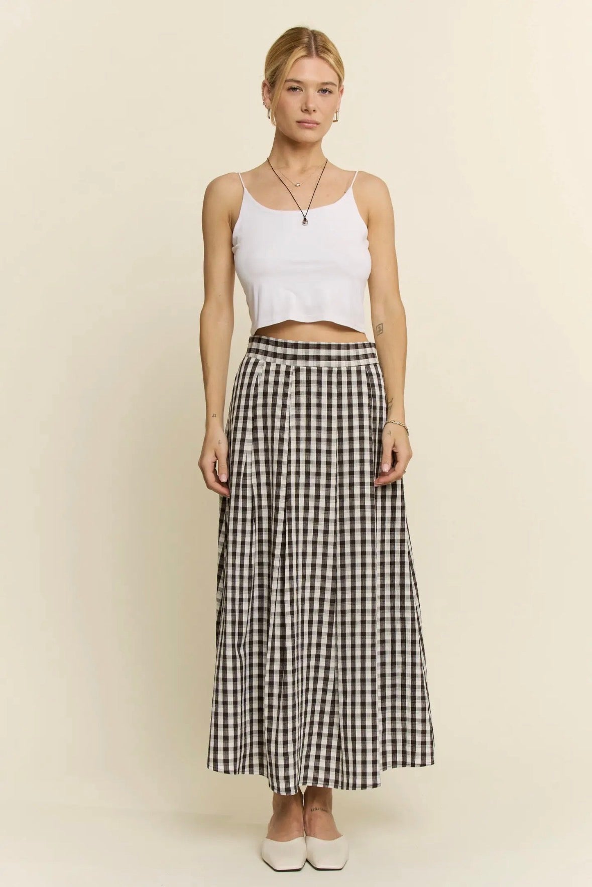 Plus gingham pleated midi skirt