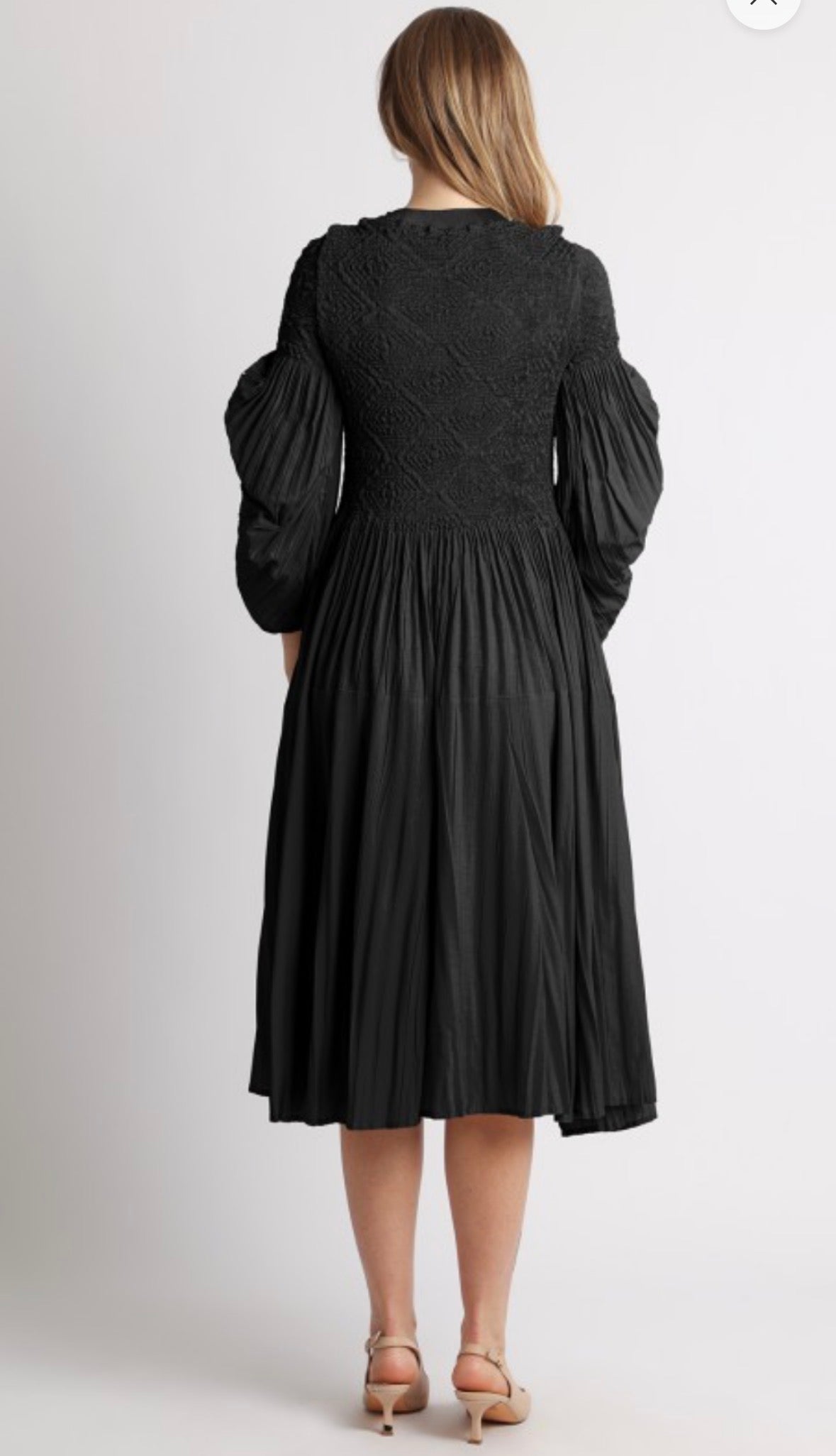 Embellished Pleat & Smocked Detail Midi Dress