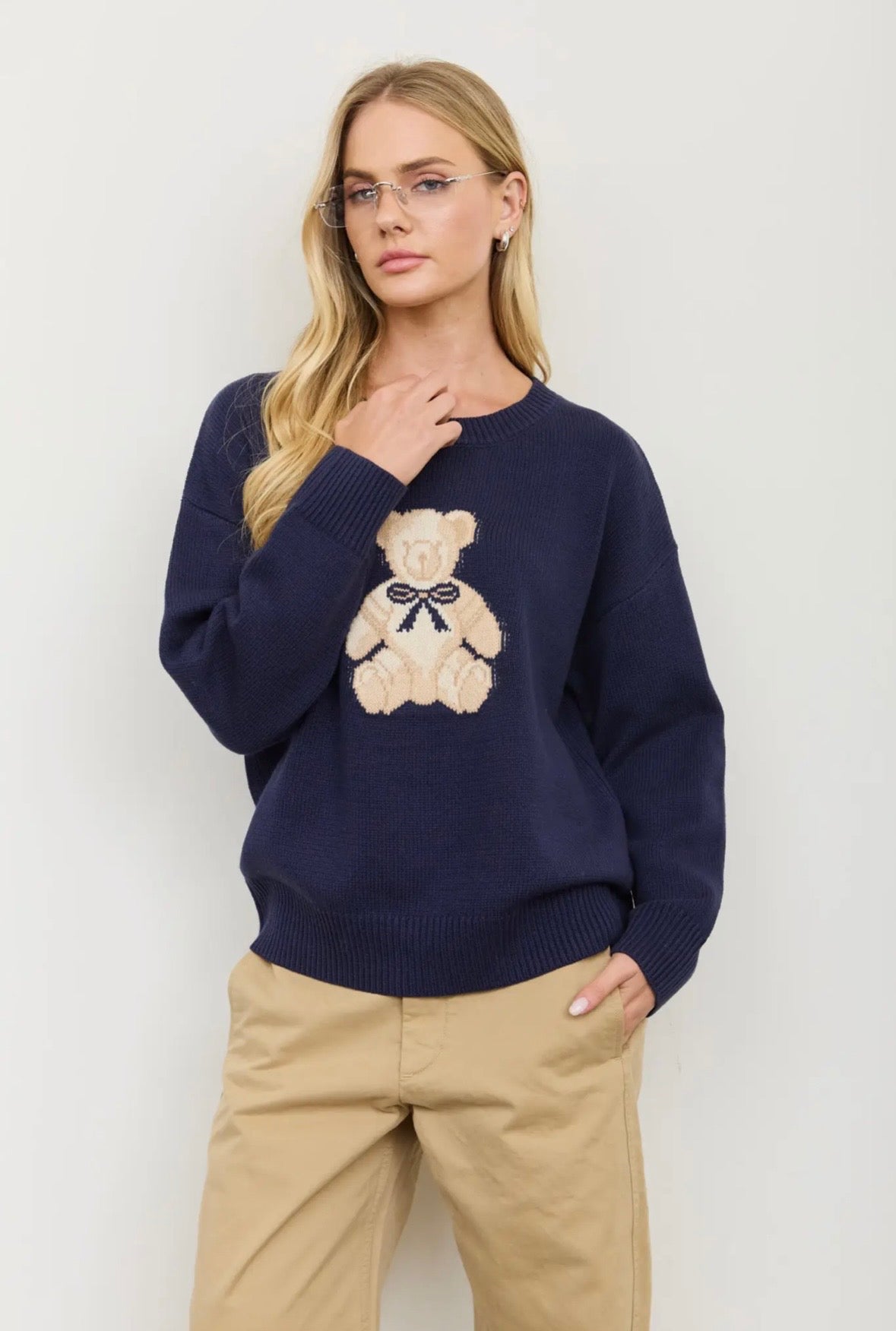 Teddy Jacquard Crew Neck Pullover Sweater