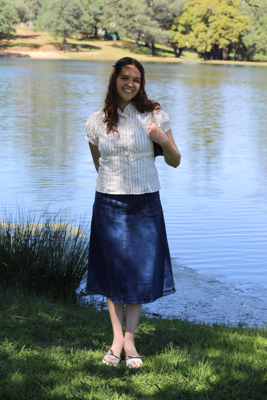 Flare Midi Denim Skirt
