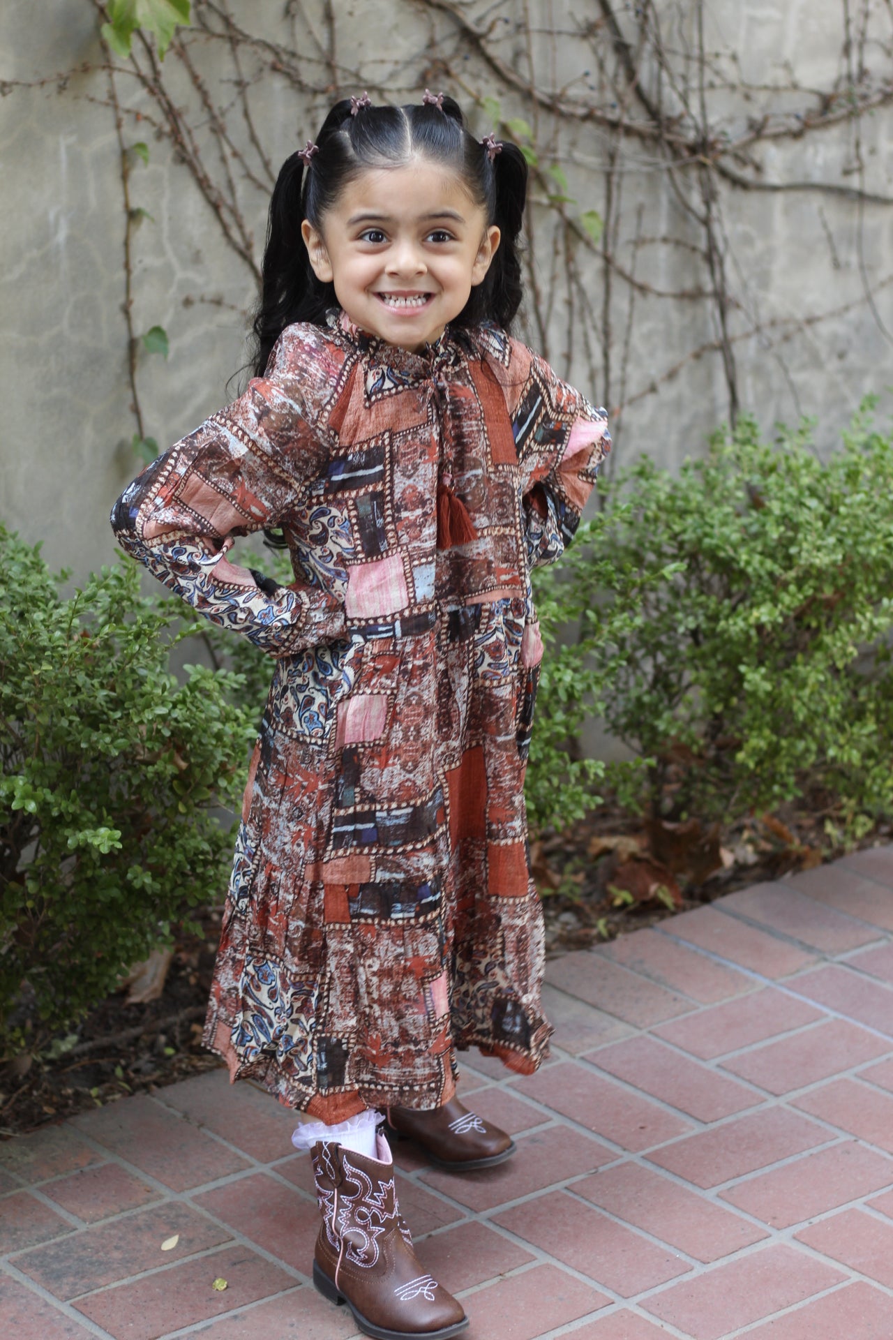 Paisley Patch Ruffled Chiffon Dress