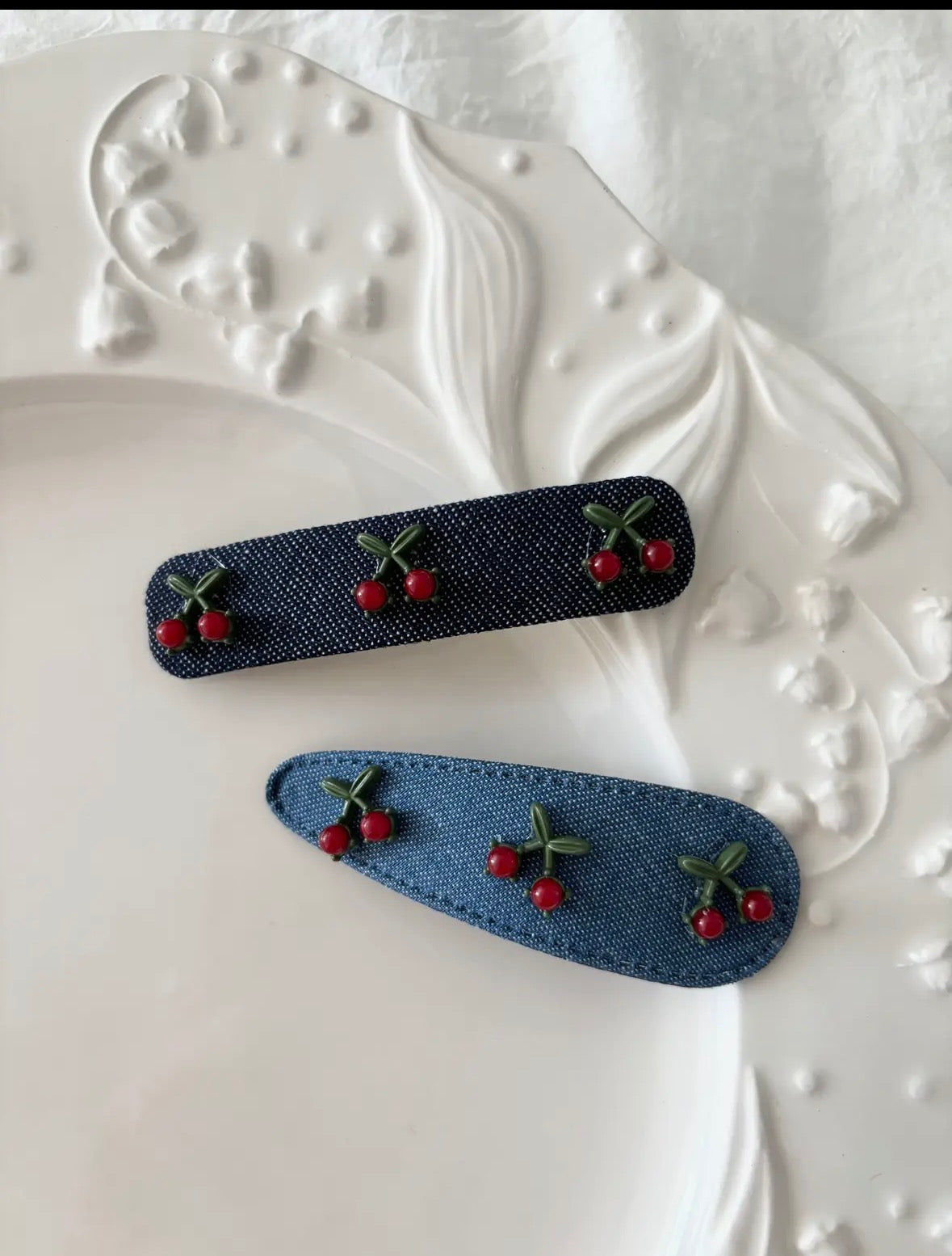 Cherry denim Hair Clip