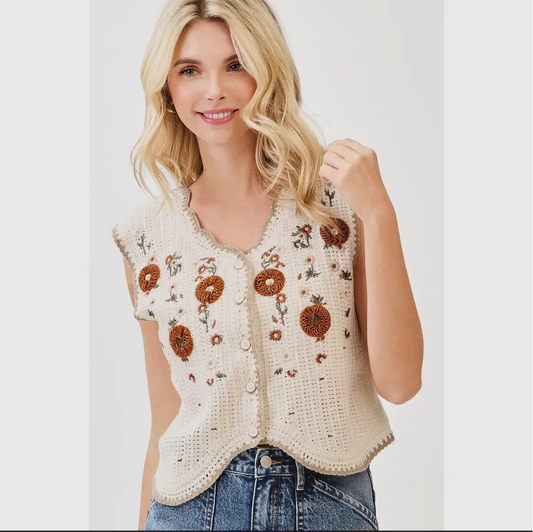 Floral Embroidery Sleeveless Top
