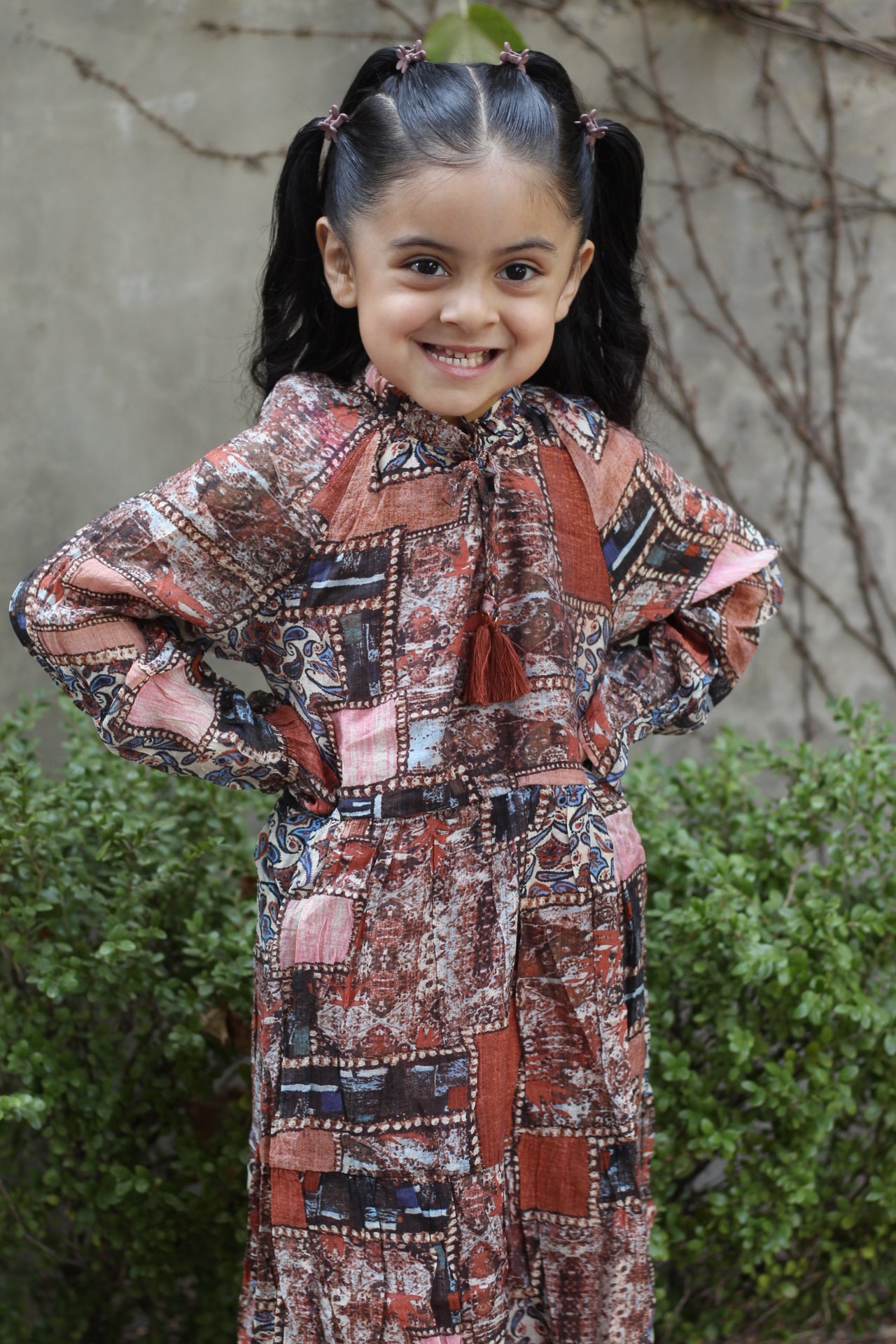 Paisley Patch Ruffled Chiffon Dress