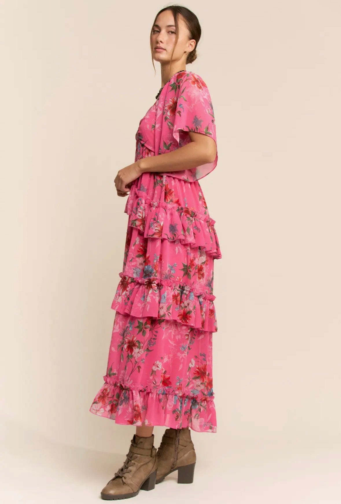 Plus Flower Printed Chiffon Maxi Dress