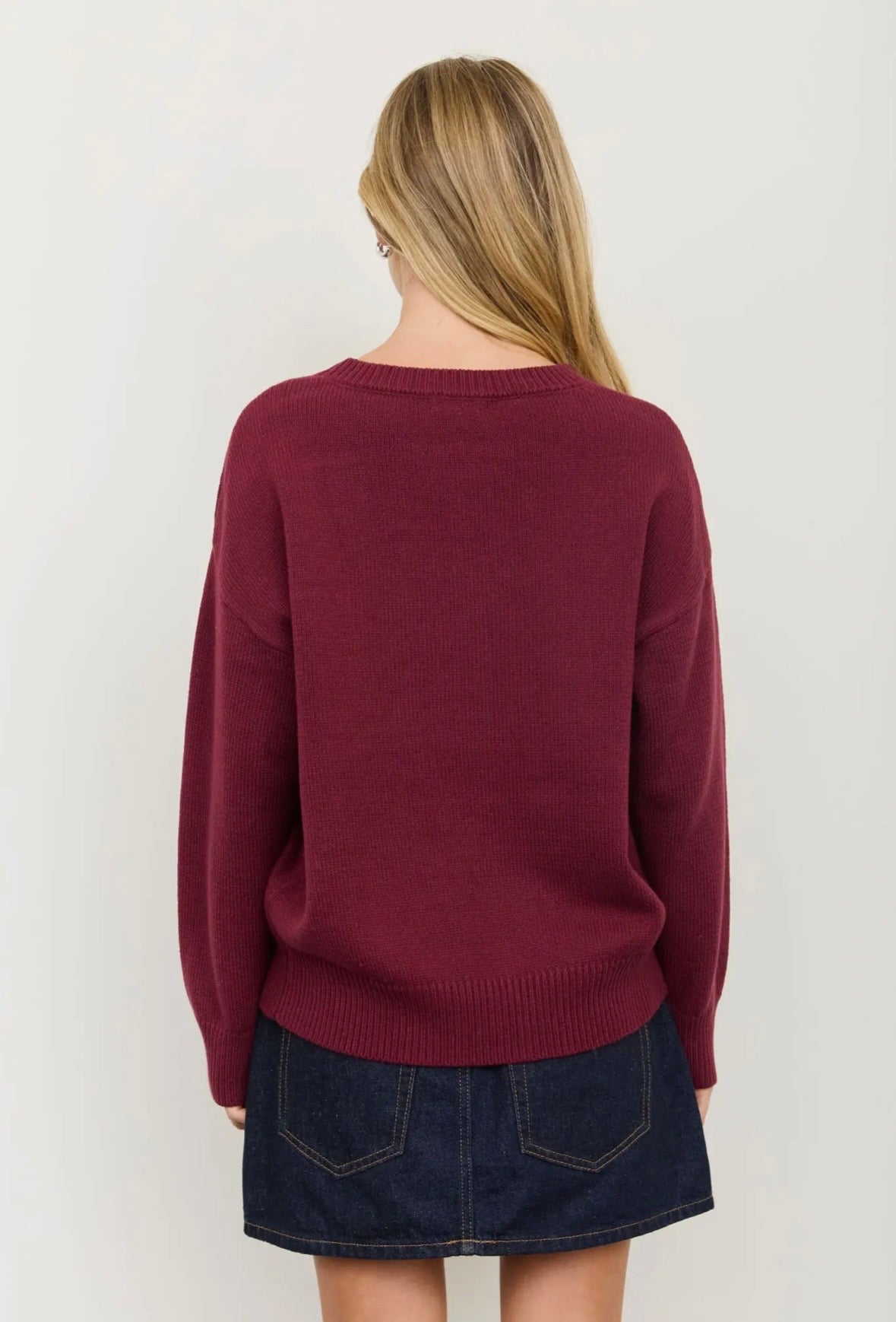 Teddy Jacquard Crew Neck Pullover Sweater