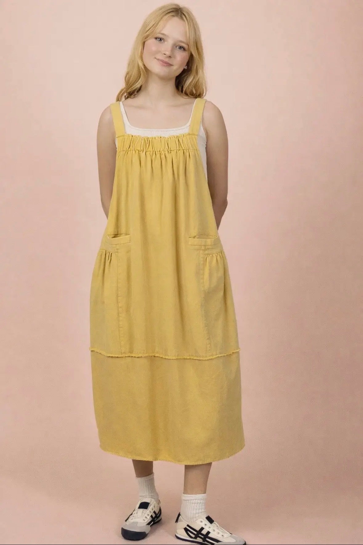 Overall causal midi dress