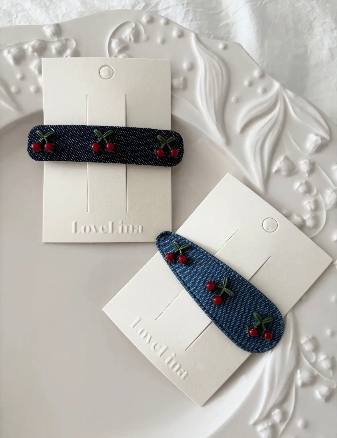 Cherry denim Hair Clip