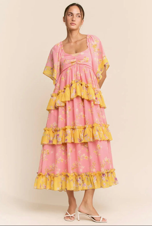 Flower Mixed Print Maxi Dress