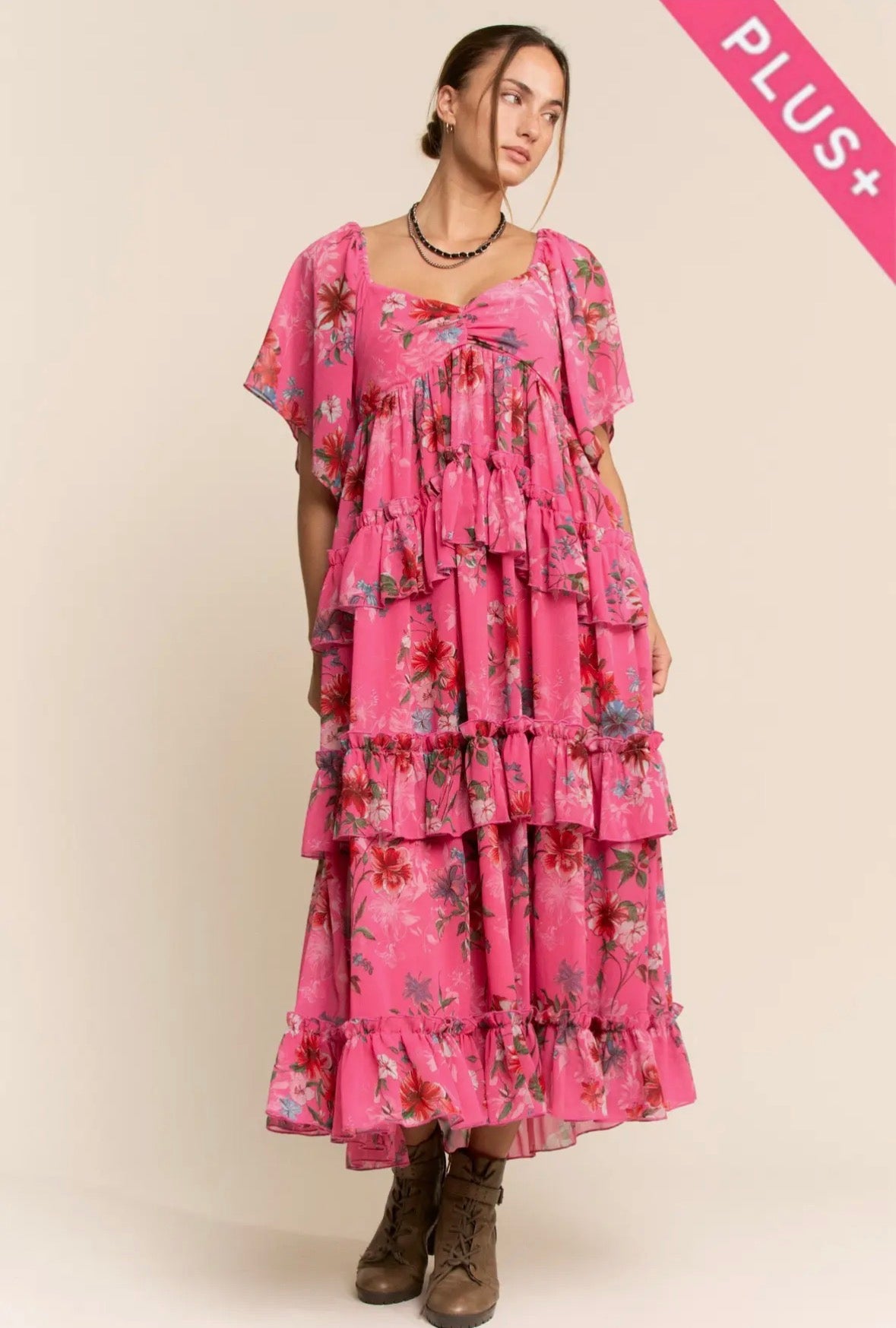 Plus Flower Printed Chiffon Maxi Dress