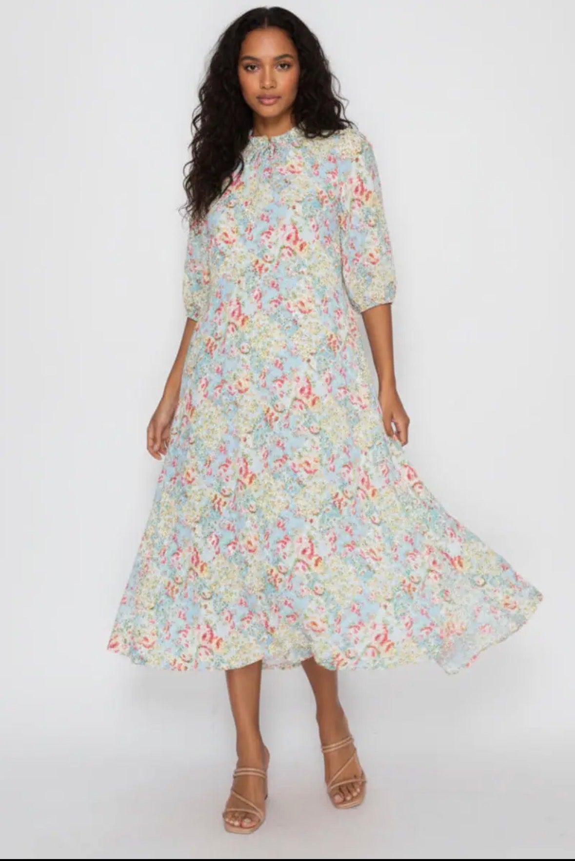 Plus Size Elegant Midi Dress With Tie-Neck Detail