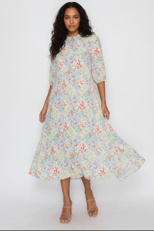 Plus Size Elegant Midi Dress With Tie-Neck Detail