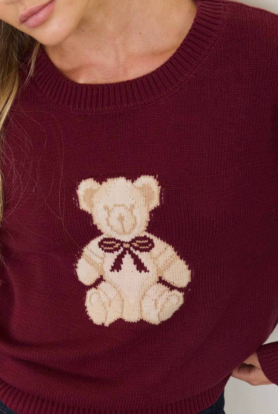 Teddy Jacquard Crew Neck Pullover Sweater