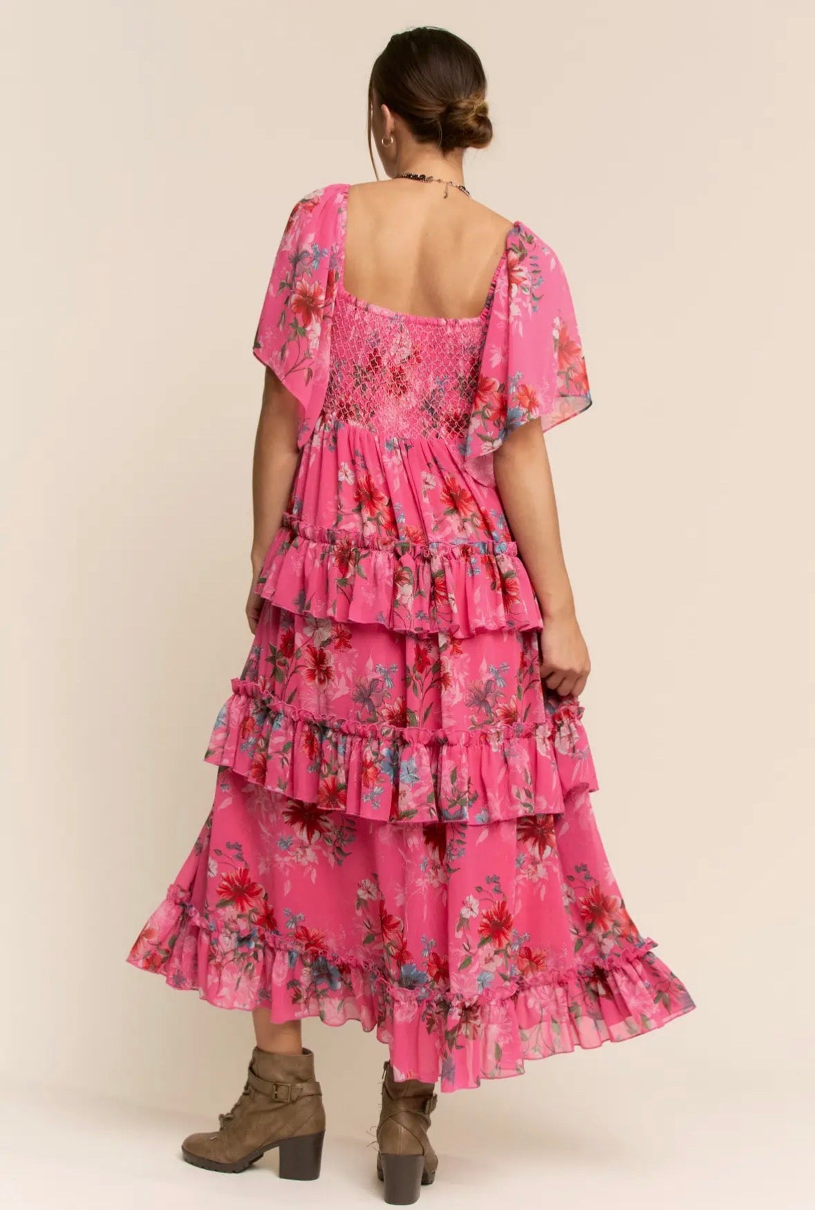 Plus Flower Printed Chiffon Maxi Dress