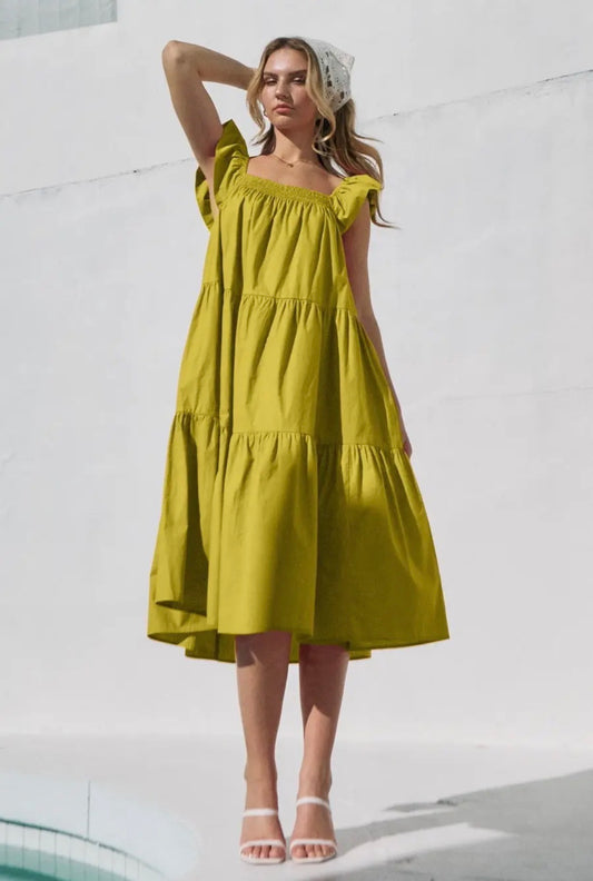 Plus Solid Poplin Tiered Midi Dress