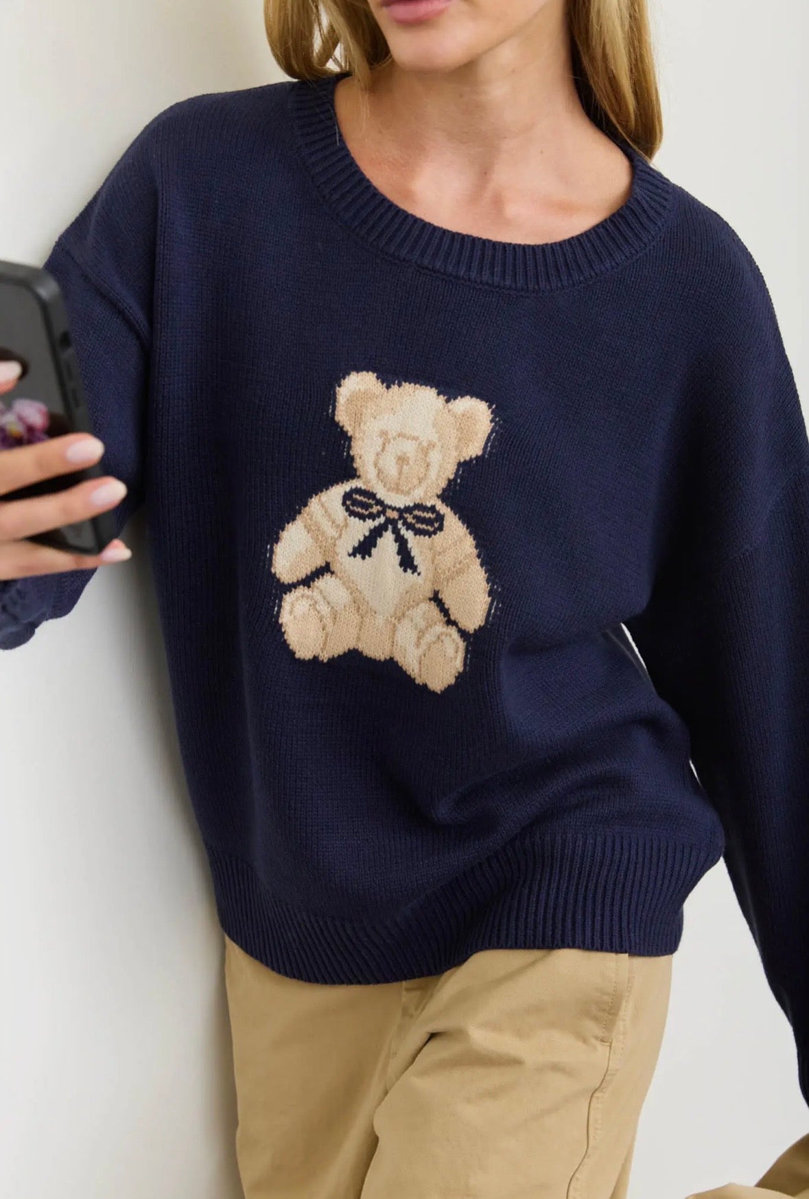 Teddy Jacquard Crew Neck Pullover Sweater