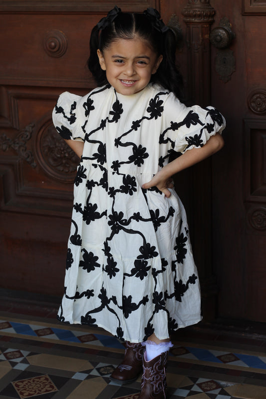 Floral Applique Ruffled Dress