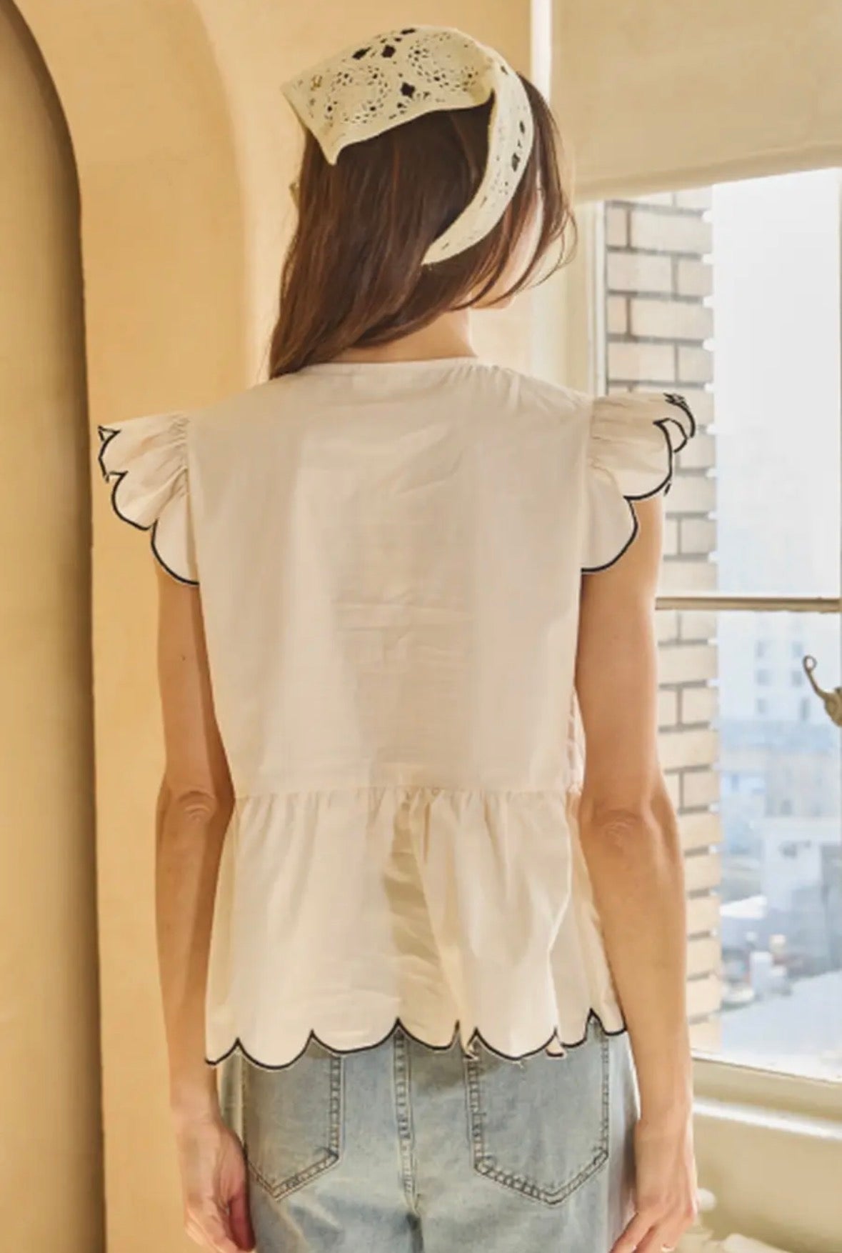 Plus Solid Poplin Front Tie Peplum Top