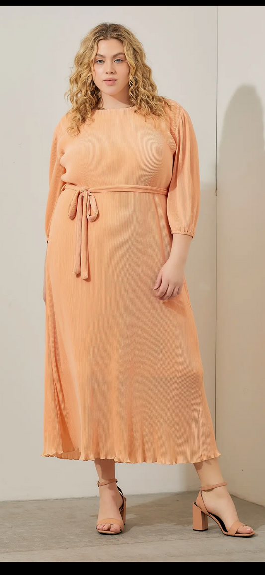 Plisse Tie Waist Midi Dress