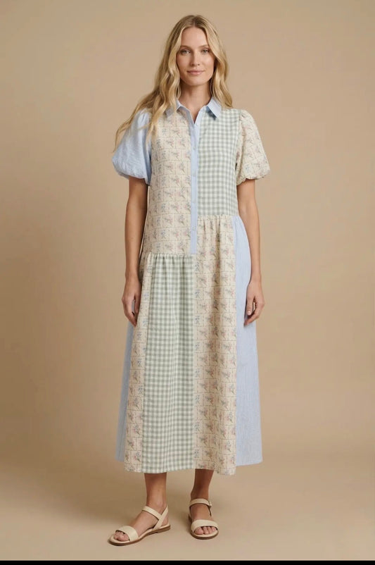Meadow Patchwork Midi Dress