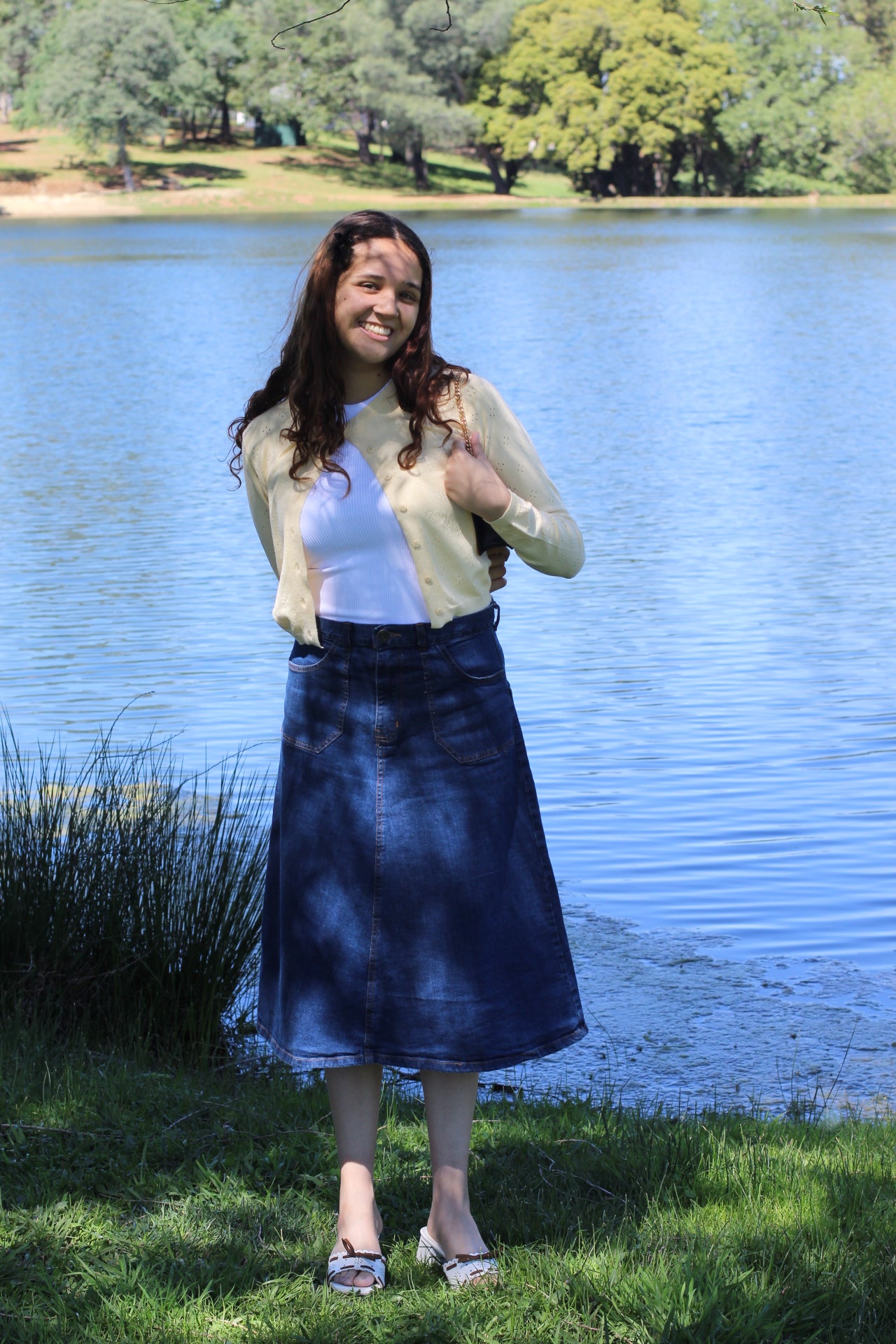 Flare Midi Denim Skirt