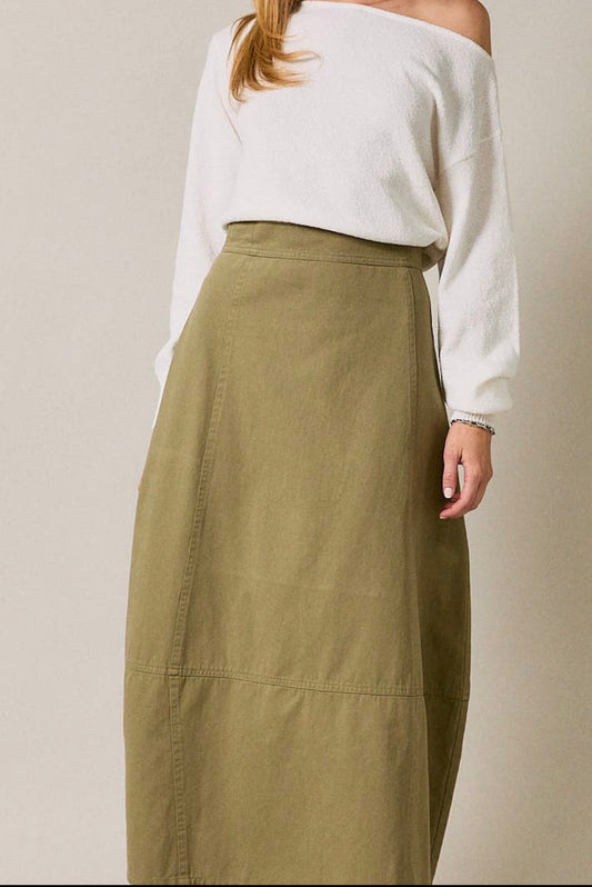 Barrel Twill Midi Skirt