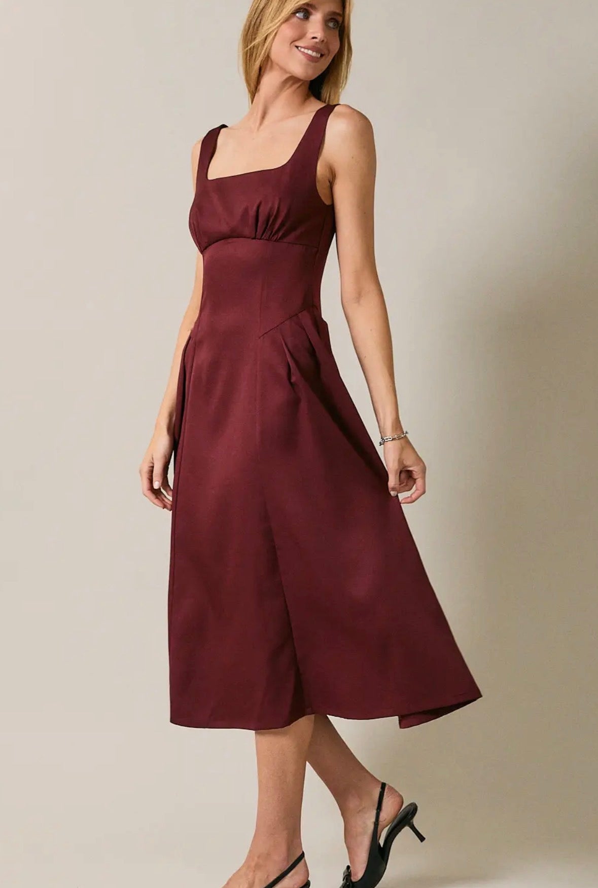 Sleeveless Drop Waist Fit & Flare Midi Dress