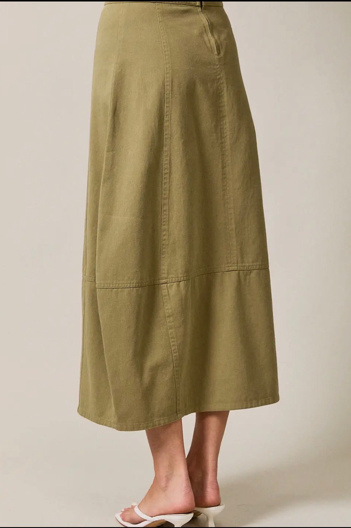 Barrel Twill Midi Skirt