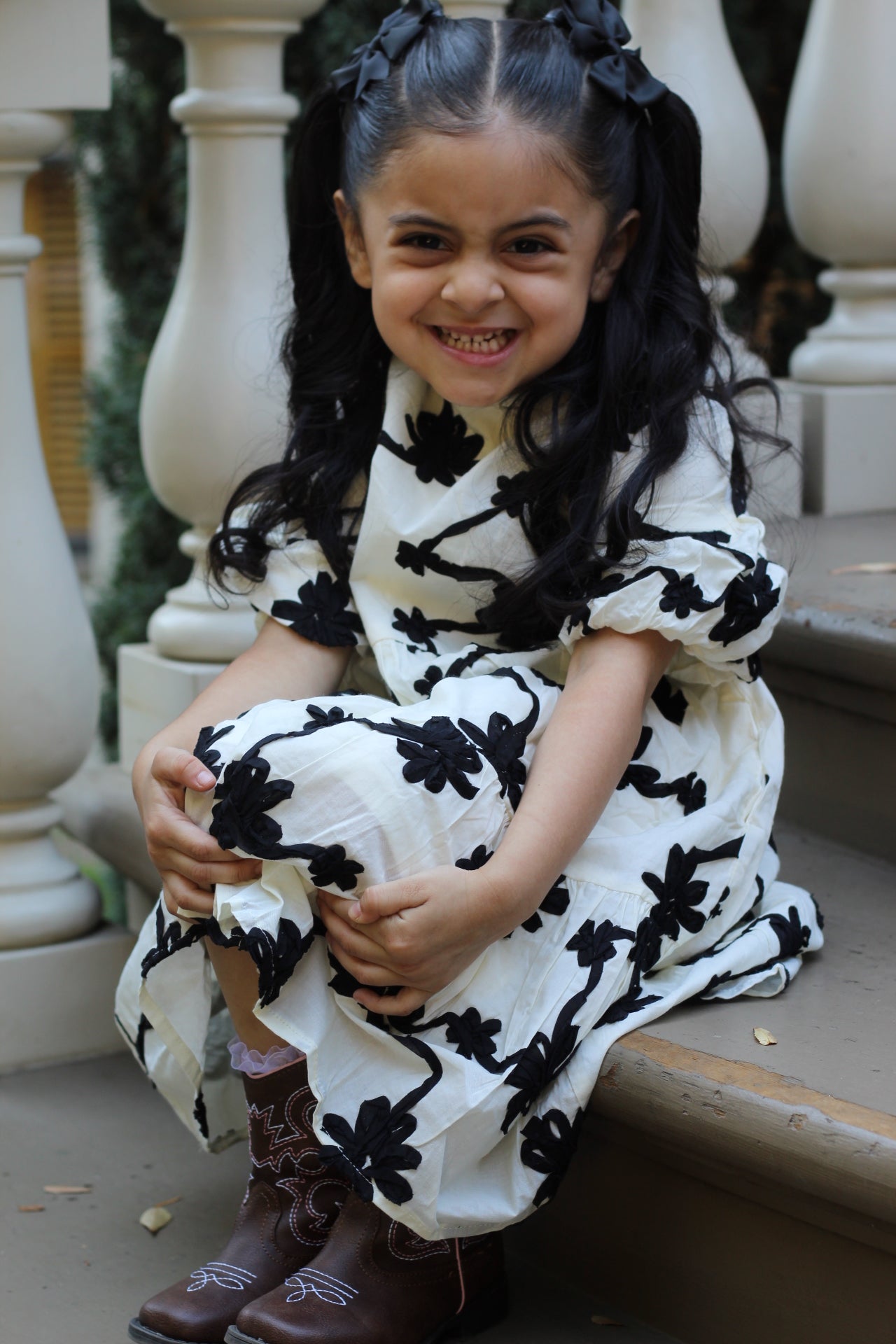 Floral Applique Ruffled Dress